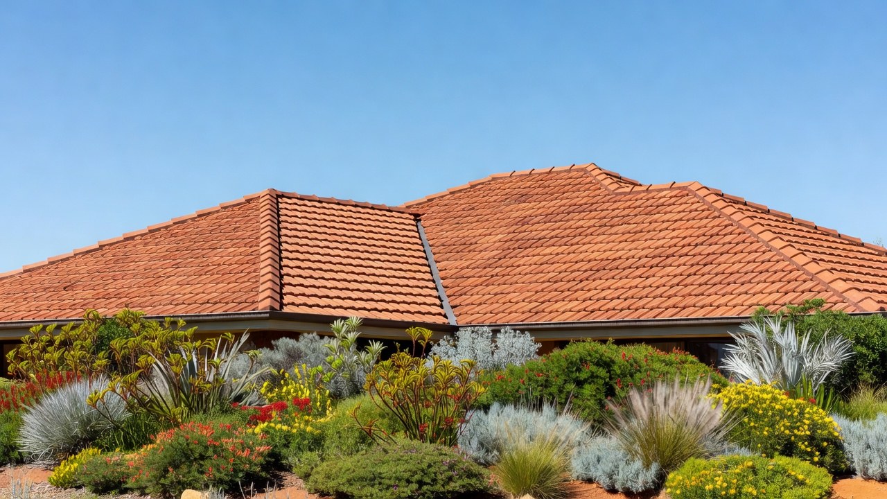 A terracotta tile roof on a Perth home with newly repointed ridge capping