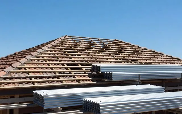 A roof stripped to battens with new sheeting ready
