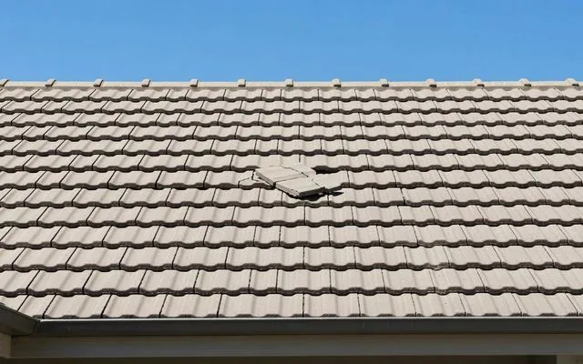 A slipped and broken roof tile